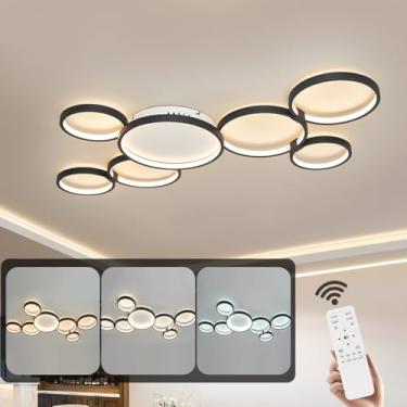 Imagem de Luminária de teto LED preta, moderna, redonda e regulável com controle remoto. Luminária de teto em acrílico para sala de estar, quarto, sala de jantar e escritório (7 lâmpadas).