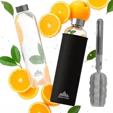 Imagem de Mont-Clair Garrafa de água de vidro borossilicato Kristal 550 ml com manga de neoprene - à prova de vazamento + livre de BPA - bebidas quentes e frias - ideal para adultos, crianças, viagens, esportes