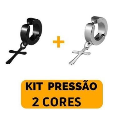 Imagem de Brincos Masculinos Pressão Argola Pingente Cruz - Kit 2 Und - 2 Cores-Masculino