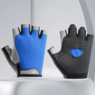 Imagem de Luvas esportivas leves e sem dedos – respiráveis e antiderrapantes para ciclismo, academia e caminhadas, luvas unissex para exercícios ao ar livre (azul)
