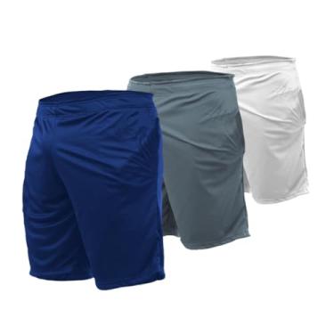 Imagem de 3 Calções Masculino Bermuda Esportiva com Bolso (GG, Cinza-Branco-Azul)