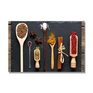 Imagem de NHLDZYH Tela decorativa cozinha, arte vintage especiarias coloridas, arte de parede quadros para sala de estar quarto cozinha. C98. 30 x 45 cm. Apenas tela
