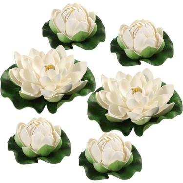 Imagem de TOYANDONA Conjunto de 6 Lótus Flutuantes - Flores de Lótus Artificiais de Espuma Com Base de Vitória-régia para Decoração de Casa, Jardim, Lagoa, Aquário E Plantas Ornamentais (16,8 Cm + 9,9 Cm)