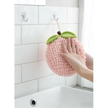 Imagem de Toalha de mão bola macia absorvente com gancho pendurado toalhas de limpeza para cozinha banheiro rosa