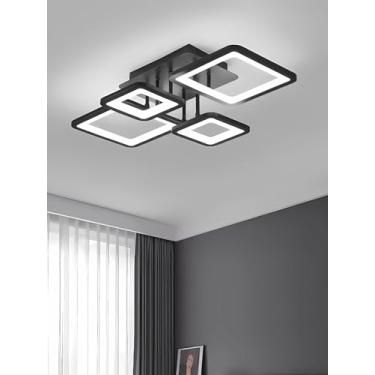 Imagem de Luminária de teto LED moderna, preta, regulável, com controle remoto, design em acrílico, iluminação inteligente para quarto, cozinha, corredor e escritório, 3000-6000K (62cm)