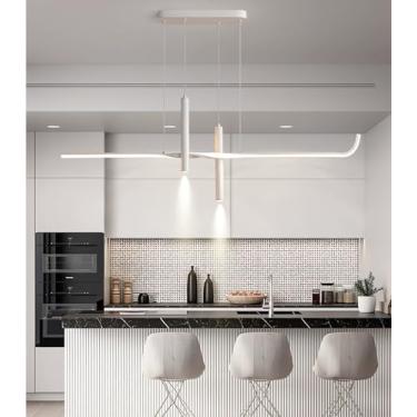 Imagem de Lustre pendente LED moderno e simples para sala de jantar, com altura ajustável de 120 cm, dimerizável e com controle remoto. Ideal para cozinha, sala de estudos, sala de estar e escritório