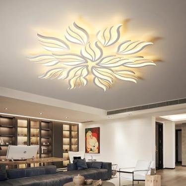 Imagem de Luminária de teto LED moderna com design de flor, 45 polegadas, dimerizável, ultrafina, em acrílico, com controle remoto, ideal para sala de estar, quarto e sala de jantar (branca, 15 lâmpad