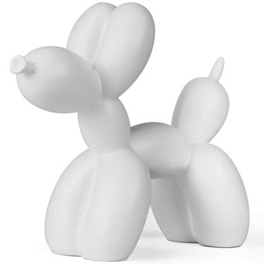Imagem de Aris & Juno Escultura de cachorro de balão, decoração de resina de arte moderna - Ornamento de mesa colorido de 21 cm para escritório em casa (resina pura, branco)