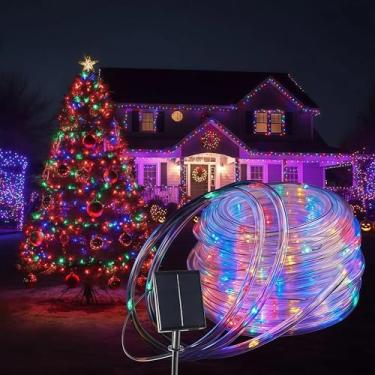 Imagem de CVchancin Cordão de luzes solares ao ar livre à prova d'água 135 LED, 8 modos com controle remoto – Luzes de corda solar flexíveis para jardim, pátio, piscina, trampolim, decoração de Natal