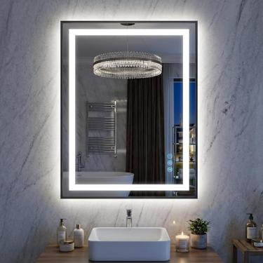 Imagem de Antok Espelho LED para banheiro de 81 cm C x 61 cm L com controle de toque, antiembaçamento, luzes reguláveis, função de memória, espelho de maquiagem