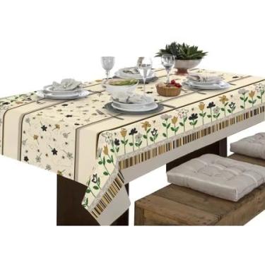 Imagem de Toalha de Mesa Linhão Rústica Oxford - Estampada, 4, 6 e 8 Lugares, Durável e Elegante para Cozinha ou Sala de Jantar(Tulipa - Abelha,1,40x1,40)