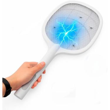 Imagem de Raquete Elétrica Mata Mosquito 2 Em 1 Silenciosa Recarregável | Luz UV Armadilha Automática, Bateria 2000mAh e 3000V de Potência Para Proteção Total Sem Química.