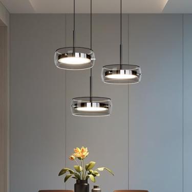 Imagem de Luminária pendente de LED para mesa de jantar, com intensidade regulável, controle remoto e luminária de cristal para sala de jantar, com altura ajustável, ideal para sala de estar, cozinha,