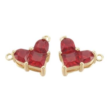 Imagem de Pingentes de coração de zircônia cúbica de latão de 2 peças, pingentes de dia dos namorados, banhado a ouro 18 K, joias de dia dos namorados, brincos faça você mesmo, colar, corrente, joias