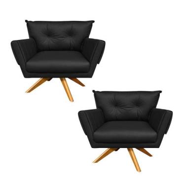 Imagem de Kit 02 Poltronas Giratória Anitta material sintético Base Madeira MA30