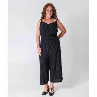 Imagem de Macacão Plus Size Feminino Pantacourt Lurex Marisa Pre-49028, G4, Pret