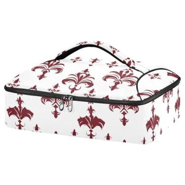 Imagem de CEBUGI Porta-caçarola com isolamento padrão Fleur De Lis para alimentos quentes ou frios, transportador de alimentos isolado para festas potluck/piquenique/churrascos, serve para 23 x 33 cm