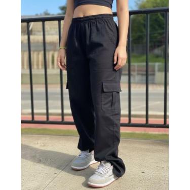 Imagem de Calça Cargo De Sarja Uni Com Bolsos Streetwear Premium - Vestto, Preto