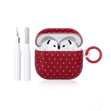 Imagem de inewateri Capa compatível com AirPods 4 com kit de limpeza, design bonito de estética de bolinhas para meninas e mulheres, capa à prova de choque para AirPods 4ª (2024) - vermelho