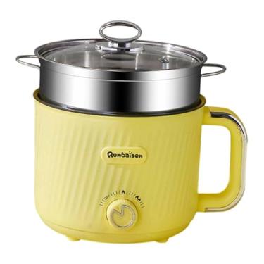 Imagem de WeiLaiKeQi Panela elétrica para fondue, multifuncional com 2 configurações de temperatura, mini panela para ramen, sopa, macarrão e arroz, Duplo Amarelo