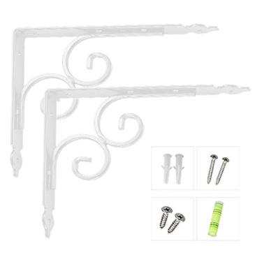 Imagem de Acessórios de móveis simples de estilo europeu, suporte triangular, pintura de ferro forjado, suporte de parede, suporte de parede, suporte de prateleira de armazenamento (cor branca 240 x 190 mm)