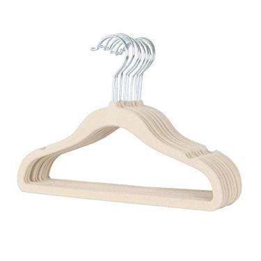 Imagem de 3FLQOOPP Clothing Supplies Bege Vestido infantil padrão de veludo flocado para pendurar Orginazer cabide antiderrapante ultrafino com entalhe em U (10 peças/lote)