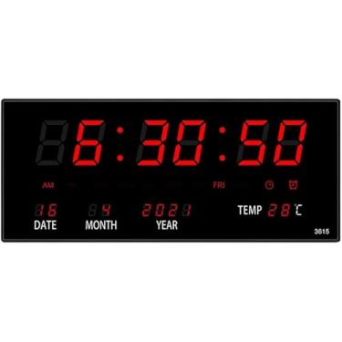 Imagem de Relógio de Parede Digital LED, 36x15cm, Preto, Temperatura, Alarme, Bivolt, Modelo LK36-15