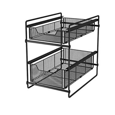Imagem de HHHJQFAAT Prateleira dobrável para pia de cozinha, prateleira dupla para armazenamento de gavetas, organizador de armário de cozinha para banheiro e escritório (preto)