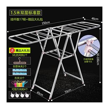 Imagem de 3FLQOOPP Cabide de roupas de aço inoxidável super rolamento sólido durável piso dobrável varanda interior varanda escorredor (cor: multi, tamanho: médio)