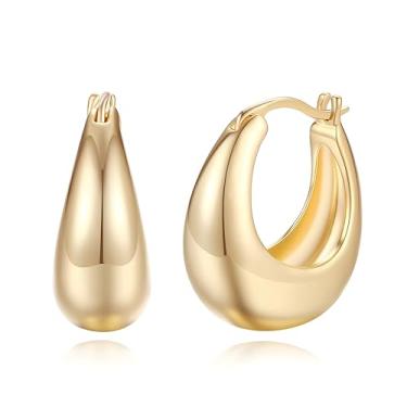 Imagem de Brincos de argola grossa de ouro 14K para mulheres, brincos vintage texturizados para dormir, brincos leves e hipoalergênicos para orelhas sensíveis, Medium, Ouro amarelo, Sem pedra preciosa