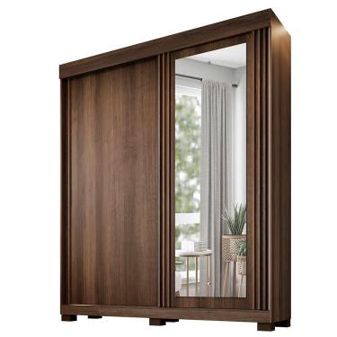 Imagem de Guarda Roupa 2 Portas De Correr Com Espelho 3 Gavetas Mônaco Benetil Imbuia