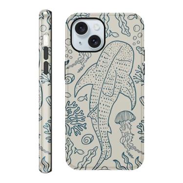 Imagem de Zrutru Capa tubarão para iPhone 15 Plus de 6,7 polegadas, tubarões baleia oceano recifes de coral água-viva capas de telefone para meninas mulheres meninos homens TPU resistente a arranhões capa à