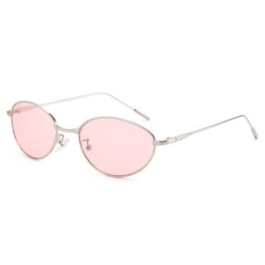 Imagem de Óculos de Sol Punk Oval Metálico Feminino e Masculino com Proteção UV400 para Esportes ao Ar Livre, Corrida e Ciclismo, Prata e Rosa