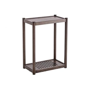 Imagem de Suporte prático para CPU móvel de 2 camadas, suporte de torre de policarbonato de madeira com rodas invisíveis, capa principal para escritório em casa (marrom, grande)