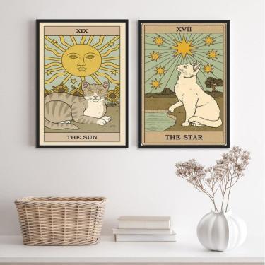 Imagem de Kit 2 Quadros Cartas Tarot Gato- The Sun E The Star 45X34Cm