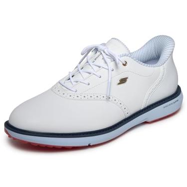 Imagem de Skechers Tênis de golfe masculino Prestige Slip-in Arch Fit, Branco/Azul-marinho/Vermelho Spikeless, 44