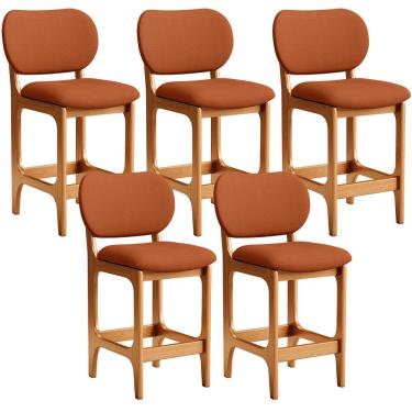 Imagem de Kit 05 Banquetas Baixa Bar Cozinha E Sala De Jantar Fixa Betta L02 Imbuia Tecido Terracota - Lyam Decor