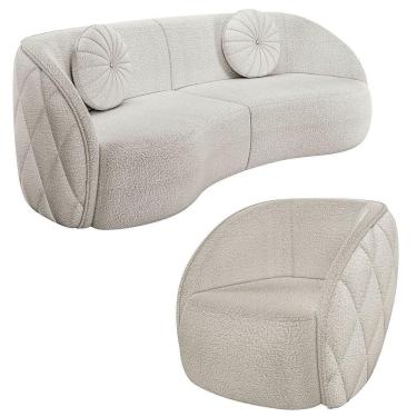 Imagem de Sofá Decorativo 3 Lugares 240cm Com Almofadas E Poltrona Zion M22 Boucle Branco - Mpozenato