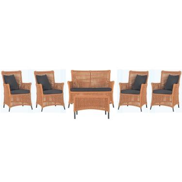 Imagem de Jogo Sofá 4 Poltronas E Mesa Igapó Preta E11 Trama Original Terra Cota