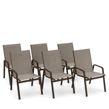 Imagem de Kit 6 Cadeira Riviera Piscina Alumínio Marrom Tela Mocca - Aluv Móveis