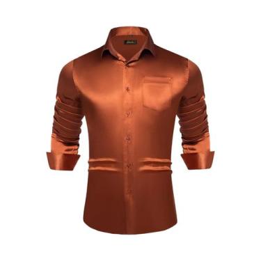 Imagem de Camisas De Seda Satinada De Manga Longa Para Homens Em Verde Sálvia, P