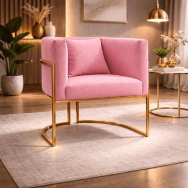 Imagem de Poltrona Design Base Dourada Luxo Moderna Sala Luna Suede Cor:Suede Ro