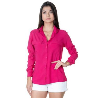 Imagem de Camisa Feminina Viscolinho Manga Longa Coleção - Madame, Rosa, GG