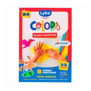 Imagem de Bloco Papel Criativo A4 110g 8 Cores 32 Folhas Lyke Escolar