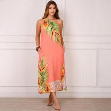 Imagem de Vestido Midi Ombro Só BBonnie Leticia Estampado Coral-Feminino