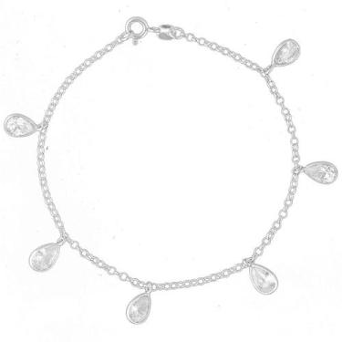 Imagem de Pulseira Feminina 18cm Gota Com Pedra Zircônia De Prata 925 - DR Joias