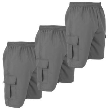 Imagem de Kit Com 3 Bermudas Cargos De Tactel Short Plus Size COR:3 CINZATAMANHO