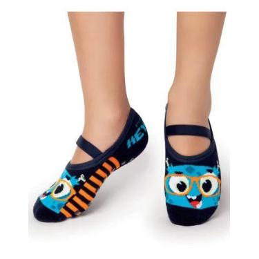 Imagem de Meia Infantil Puket Sapatilha Antiderrapante Elástico Confortável Azul