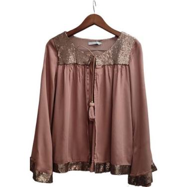 Imagem de Blusa Feminina Manga Longa Festa Moda Evangelica 366 - Deeyaa, Marrom,