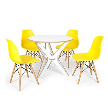 Imagem de Conjunto Mesa de Jantar Encaixe Itália 100cm com 4 Cadeiras Eames Eiffel - Amarelo